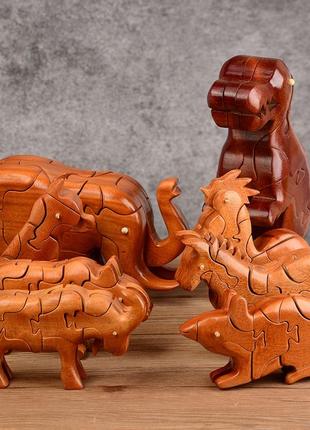 Дерев'яна іграшка, головоломка з тваринами, пазли, врізна та шипоподібні структура, модель тварини1 фото