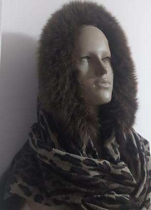 Теплый зимний шарф палантин с натуральным мехом6 фото
