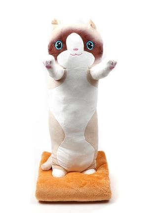 М'яка іграшка з пледом кіт-батон 60 см (іграшка+подушка+плед) бежевий