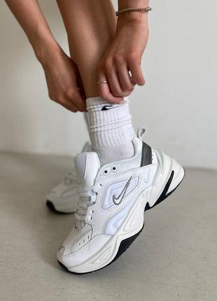 Женские кроссовки nike m2k tekno white silver найк м2к текно кожаные