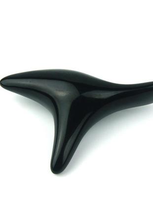Скребок куряче крило для масажу гуаша з природних смол (потрійний) чорний