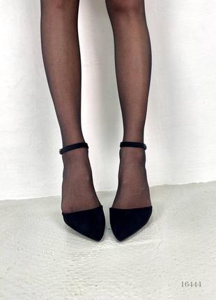 Замшевые туфли с фигурным каблуком черные6 фото