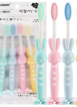 Набор детских зубных щеток jinior зайцы (4шт в уп)1 фото