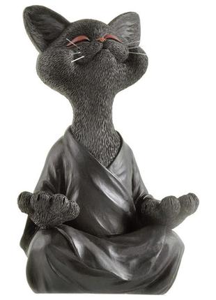 Причудливая фигурка кота будды 12х8 см, медитация, йога, коллекционная, счастливый кот, серый2 фото