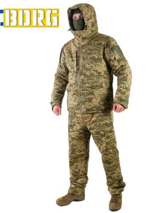 Мужской тактический зимний костюм камуфляжный до -30 куртка + штаны термо зеленый пиксель (b)
