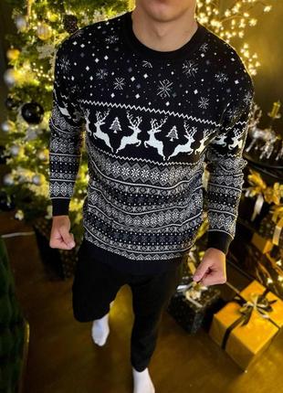 Парные свитера унисекс мужской женский детский новогодний рождественский свитер с оленями для всей семьи к71613 фото