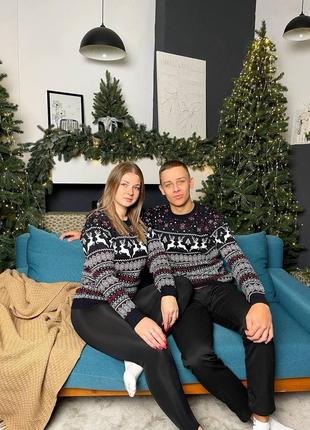 Парні светри унісекс чоловічий жіночий дитячий новорічний різдвяний светр з оленями для всієї родини к7161