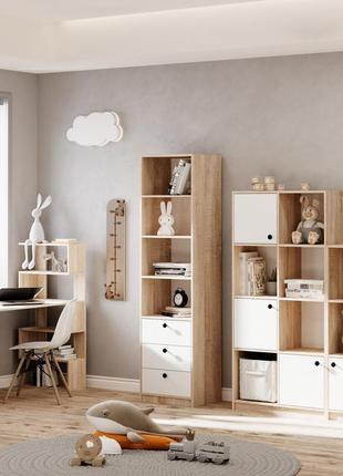 Комплект мебели в детскую комнату стеллаж + письменный стол + шкаф дуб сонома/белый