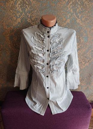 Женская блуза с рюшами в полоску р.42 /44 блузка рубашка1 фото