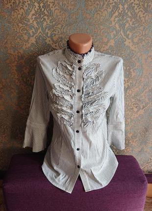Женская блуза с рюшами в полоску р.42 /44 блузка рубашка2 фото