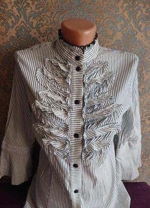 Женская блуза с рюшами в полоску р.42 /44 блузка рубашка6 фото