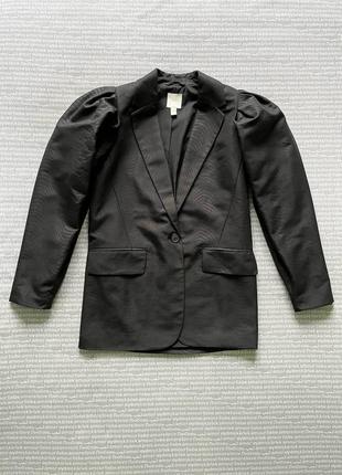 Пиджак жакет удлиненный женский черный с пышными рукавами буфы купить цена6 фото