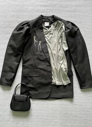 Пиджак жакет удлиненный женский черный с пышными рукавами буфы купить цена3 фото