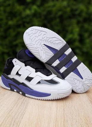 Чоловічі кросівки демісизон adidas niteball   білі з бузковим4 фото