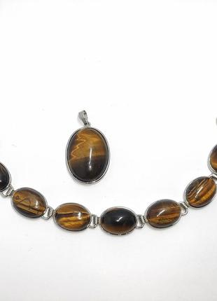 Браслет та кулон с натуральным тигриним оком.