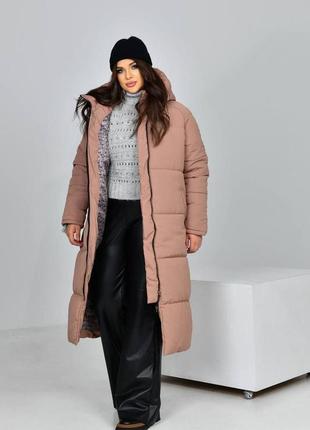 Женская теплая длинная куртка на молнии большие размеры 48-583 фото