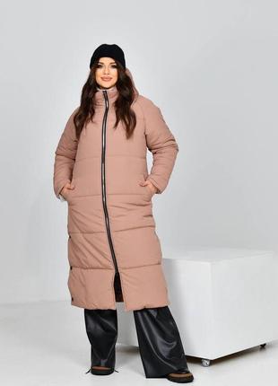 Женская теплая длинная куртка на молнии большие размеры 48-58