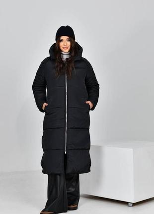 Женская теплая длинная куртка на молнии большие размеры 48-585 фото