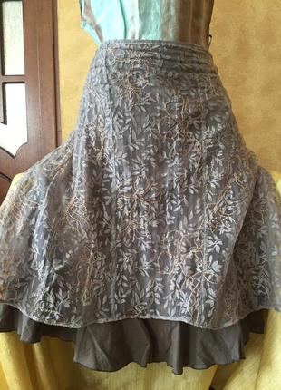 Итальянская юбка с гипюром миди расклешенная