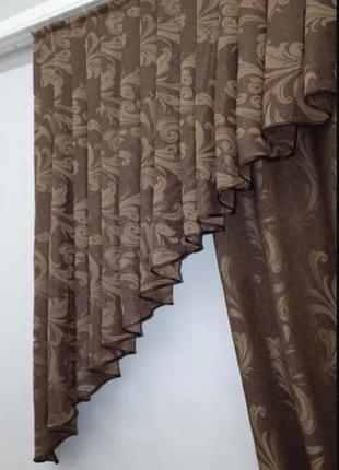 Комплект на кухню шторка з ламбрекеном (145х250см) льон. колір коричневий3 фото