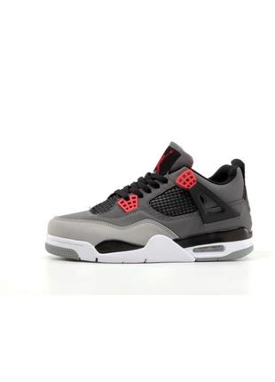 Чоловічі кросівки nike air jordan 4 retro gret black red сірого з чорним та червоним кольорів