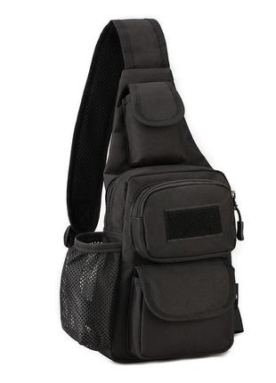 Черная тактическая сумка-рюкзак, борсетка однолямочная + usb выход