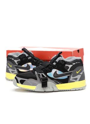 Зимові чоловічі кросівки nike air trainer 1 winter black grey fur чорного з сірим кольорів з хутром