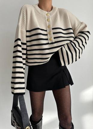 Вкорочений светр в смужку ❤️ базовый свитер 💗 женский свитер в полоску 💗1 фото