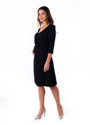Базовое трикотажное платье для беременных и кормящих на запах (чёрный)4 фото