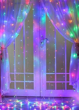 Светодиодная гирлянда штора 3*2м usb + крючки 200led c пультом мультик \ xmas гирлянда...