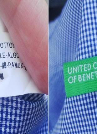 Рубашка united colors of benetton хлопок в клеточку,офисная,классическая,италия9 фото