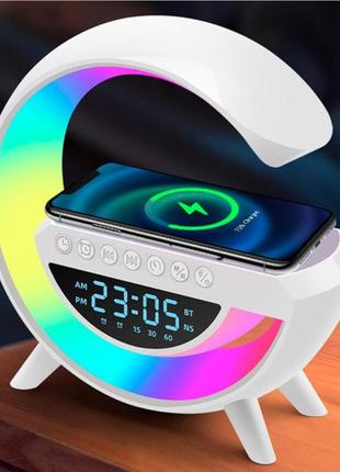 Нічник з bluetooth колонкою бездротовою зарядкою і будильником smart light sound machine rgb kr-3401