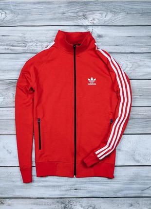 Кофта adidas на замке зимняя красная 3 белые полоски6 фото