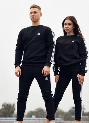 Костюм adidas чорний на флісі світшот без капюшона1 фото