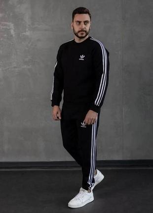 Костюм adidas чорний на флісі світшот без капюшона8 фото