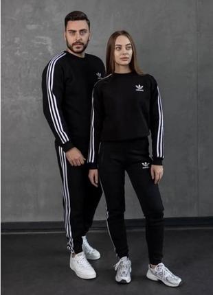 Костюм adidas чорний на флісі світшот без капюшона3 фото