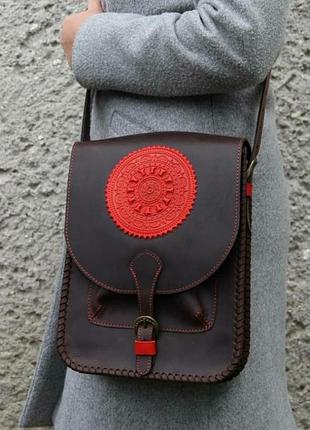 Кожаная сумка мессенджер ручной работы