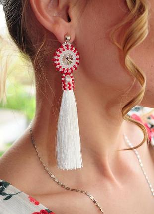 Серьги кисточки, серьги из бисера