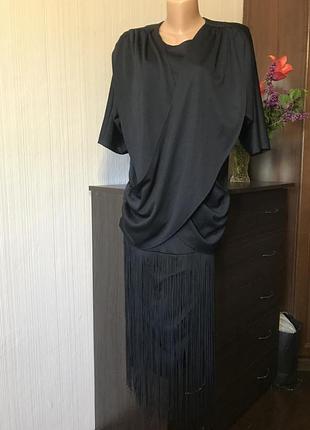 Чёрное миди платье ретро с бахромой