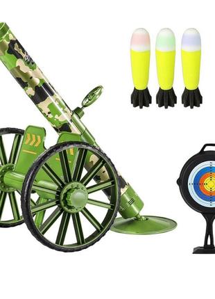 Детский игрушечный миномет на колесах с мягкими снарядами и мишенью со звуком и светом наляля