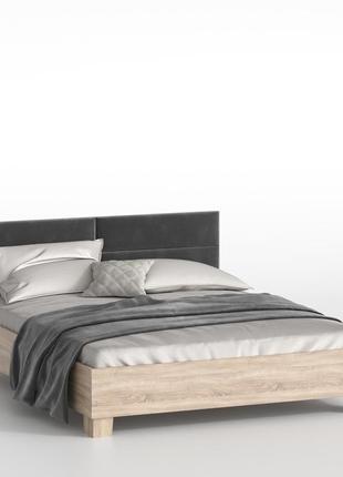 Двуспальная кровать "бриз" с мягкой спинкой + основание с ламелями дуб сонома  880х2040х1640 мм