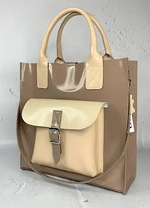 Сумка женская "гарда" натуральная кожа, латте глянец