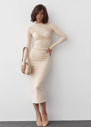 Силуэтное платье с драпировкой - кремовый цвет, m6 фото