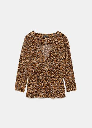 Леопардовая блузка топ с оборками на запах объемные рукава