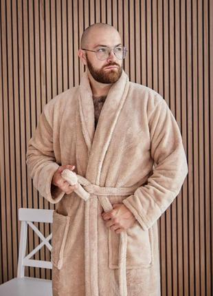 Бежевый мужской халат. теплые халаты до 62 размера2 фото