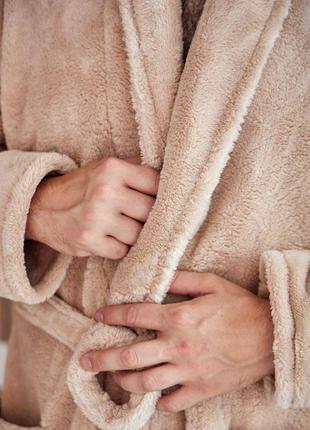 Бежевый мужской халат. теплые халаты до 62 размера6 фото