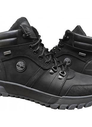 Спортивні шкіряні черевики, кросівки на хутрі timberland boulder trail hiking black