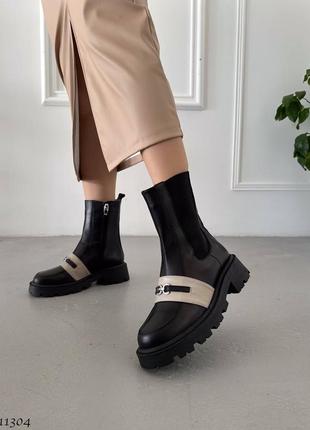 Черные натуральные кожаные зимние ботинки челси с резинками на резинках толстой подошве зима кожа2 фото