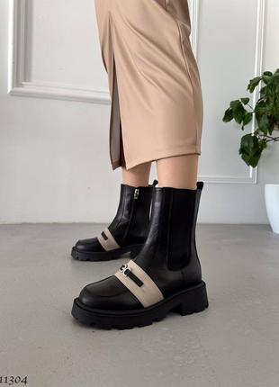 Черные натуральные кожаные зимние ботинки челси с резинками на резинках толстой подошве зима кожа7 фото