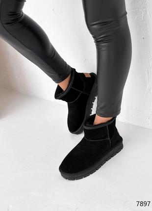 Стильные топовые черные женские угги, угги зимние с мехом замшевые/натуральная замша-женская обувь зима4 фото
